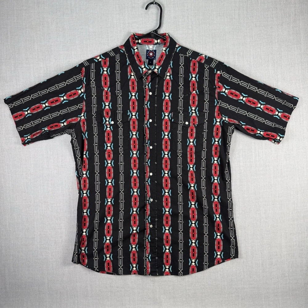 Panhandle Slim Shirt Mens XL Western Pearl Snap Button Aztec Southwest Black